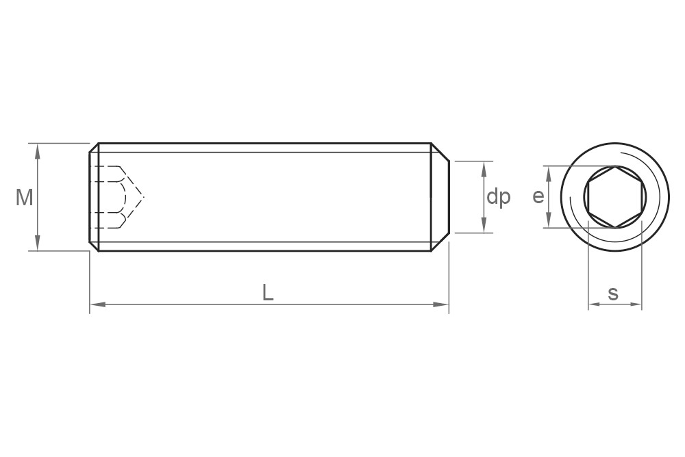 DIN 913 BL ~ ISO 4026, Espárrago allen con punta plana y acabado negro