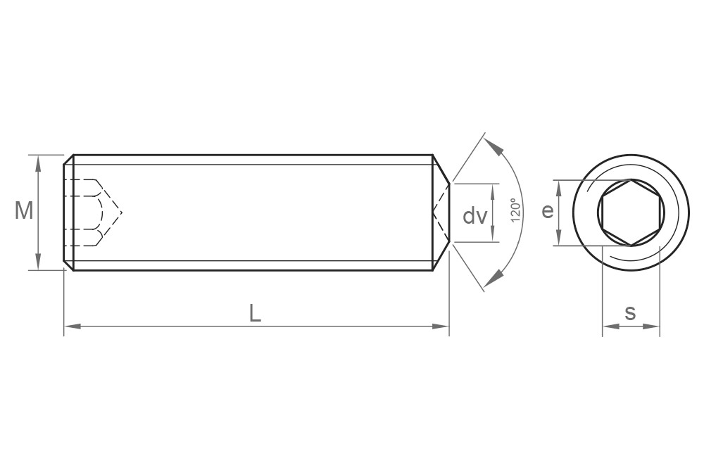 DIN 916 A2 ~ ISO 4029, Espárrago allen con punta filo anular en acero inoxidable A2