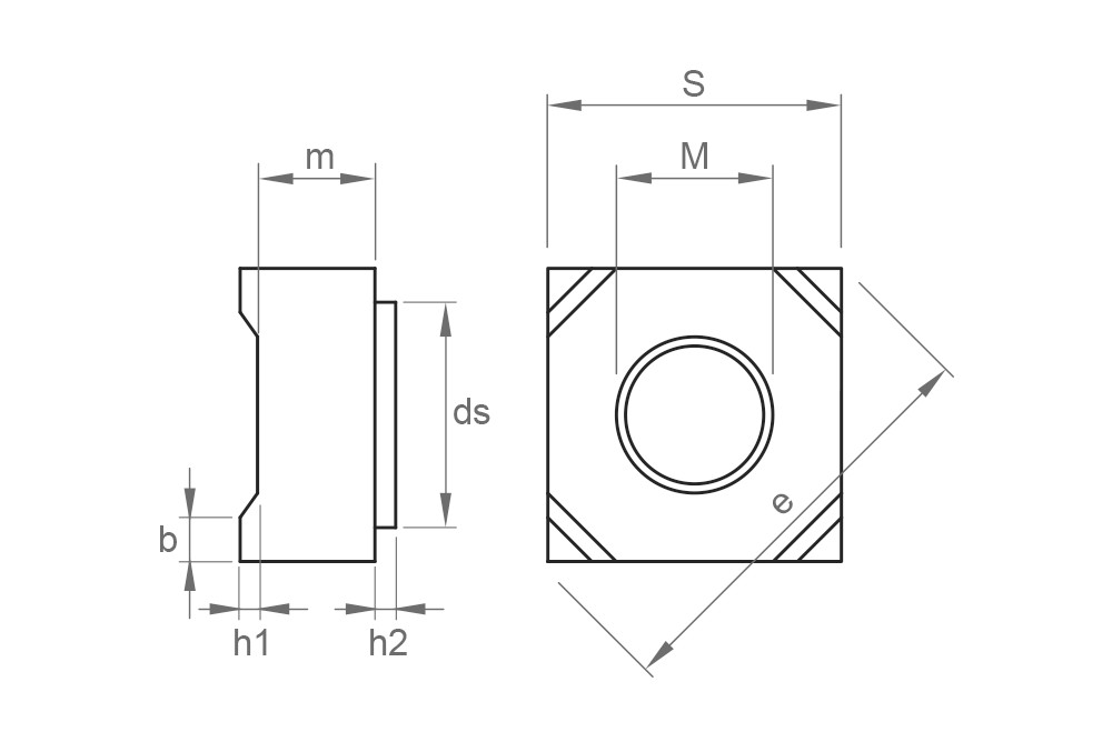 DIN 928 BU, Tuerca cuadrada soldable vendida a granel