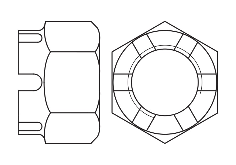 DIN 935.8 BL ~ ISO 7035, Tuerca almenada en acabado negro y calidad 8