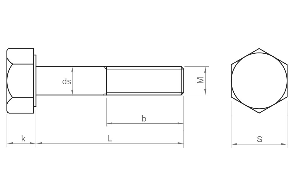 DIN 960 8.8 BL ~ ISO 8765, Tornillo hexagonal con media rosca fina en acabado negro y calidad 8.8