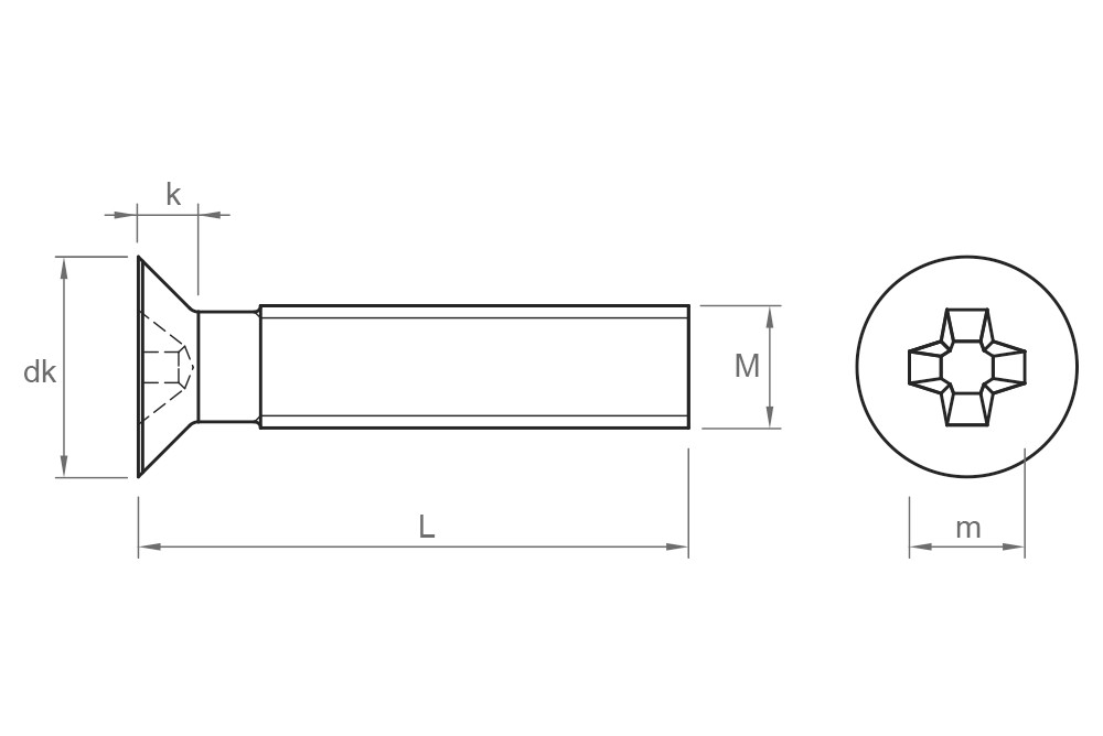 DIN 965 ZP ~ ISO 7046, Tornillo con cabeza avellanada, huella PH y acabado zincado