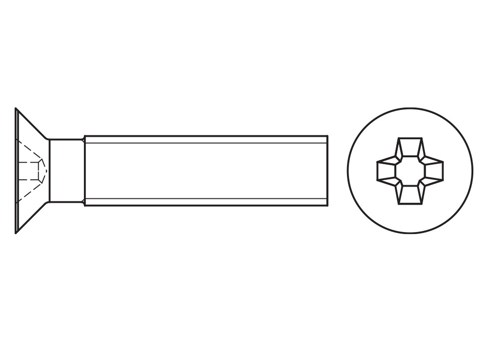 DIN 965 ZP ~ ISO 7046, Tornillo con cabeza avellanada, huella PH y acabado zincado