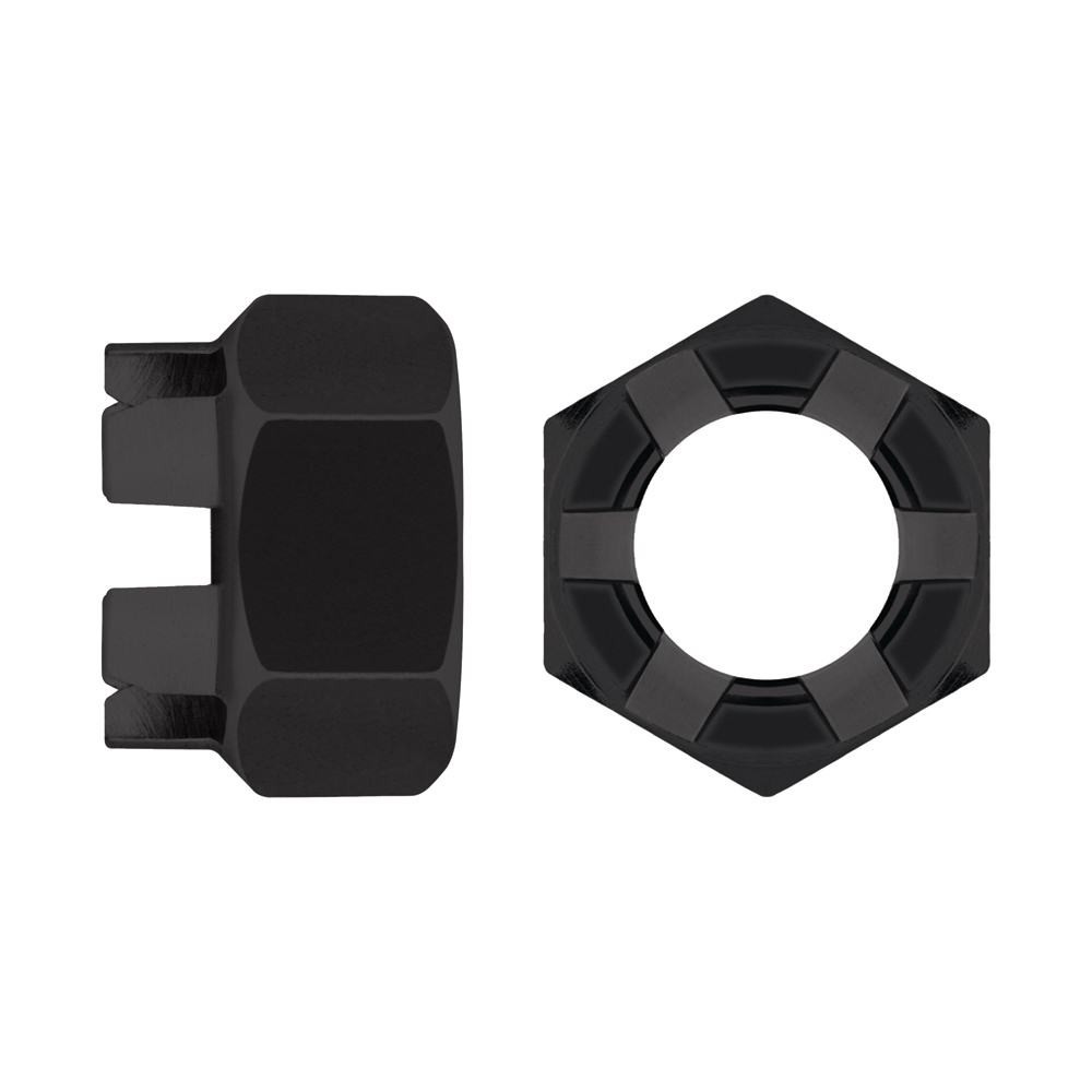 DIN 935.8 BL ~ ISO 7035, Tuerca almenada en acabado negro y calidad 8