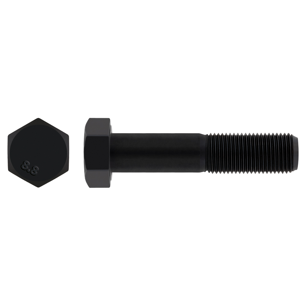 DIN 960 8.8 BL ~ ISO 8765, Tornillo hexagonal con media rosca fina en acabado negro y calidad 8.8