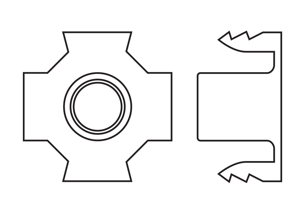 TEE NUT ZP, Tuerca clavable en acabado zincado