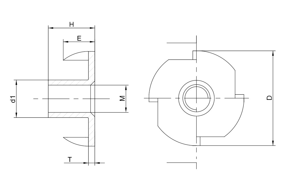 TEE NUT ZP, Tuerca clavable en acabado zincado