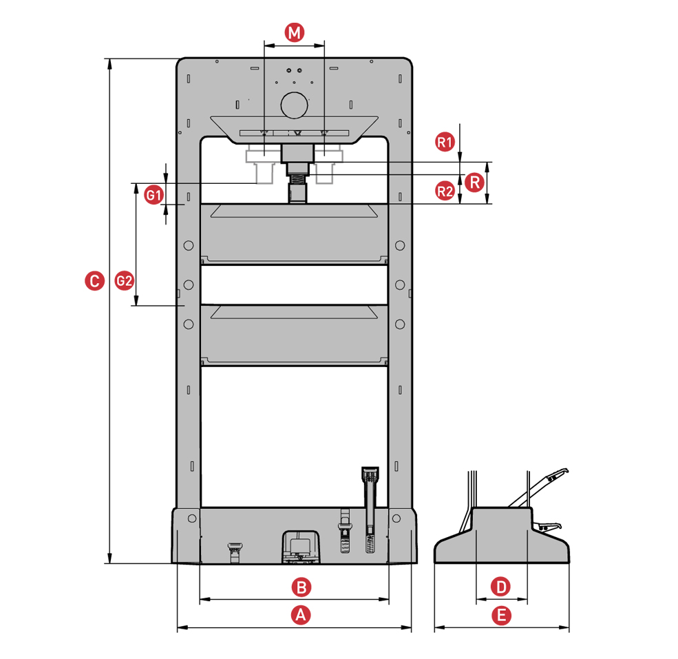 PRP50 | PRENSA PREMIUM MANUAL Y PEDAL CILINDRO MOVIL MEGA 50 TONELADAS