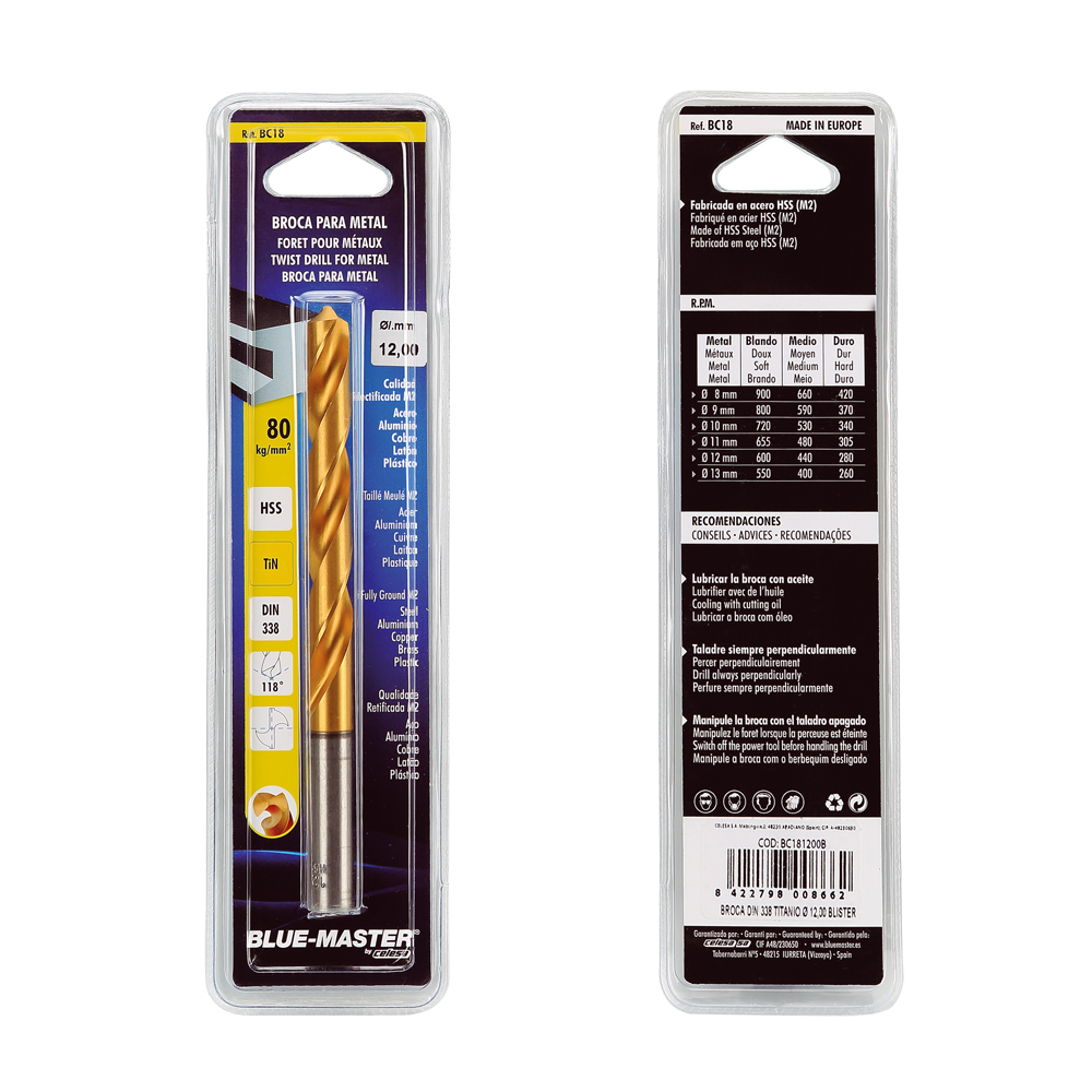BC18B | BROCA BLUE-MASTER DIN 338 TIN (EN BLISTER)