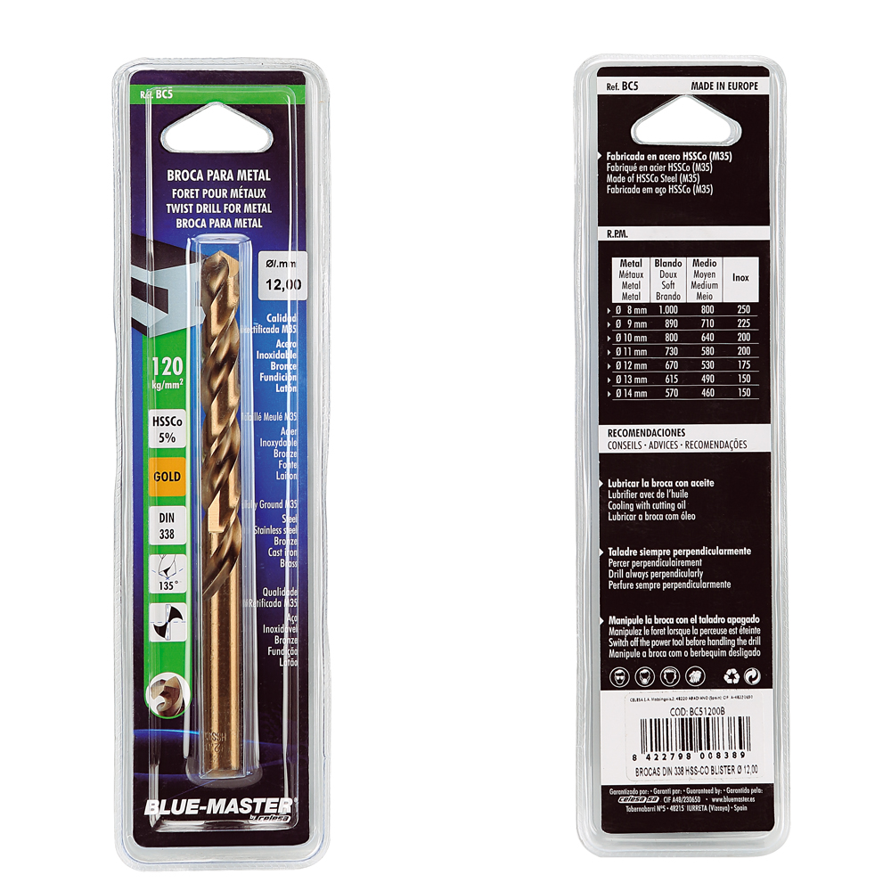 BC5B | BROCA BLUE-MASTER DIN 338 HSS-COBALTO RECTIFICADA (EN BLISTER)