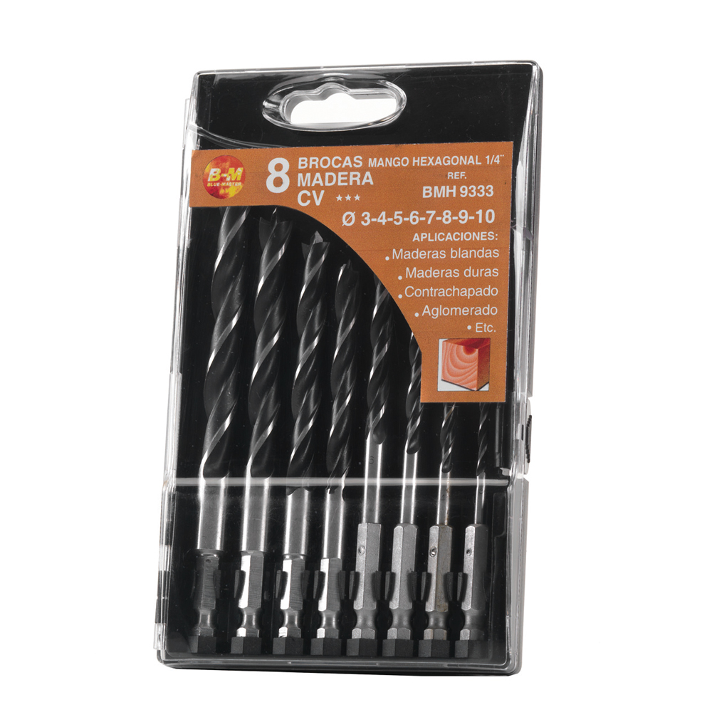 BMH9333 | ESTUCHE BLUE-MASTER  BROCA MADERA MANGO HEXAGONAL 3-10 MM REF.9333