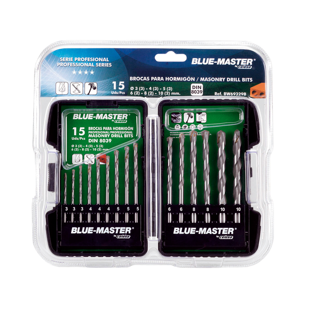 BW69329B | ESTUCHE PLÁSTICO BLUE-MASTER BROCAS PROFESIONALES BW6 15 PIEZAS BLISTER