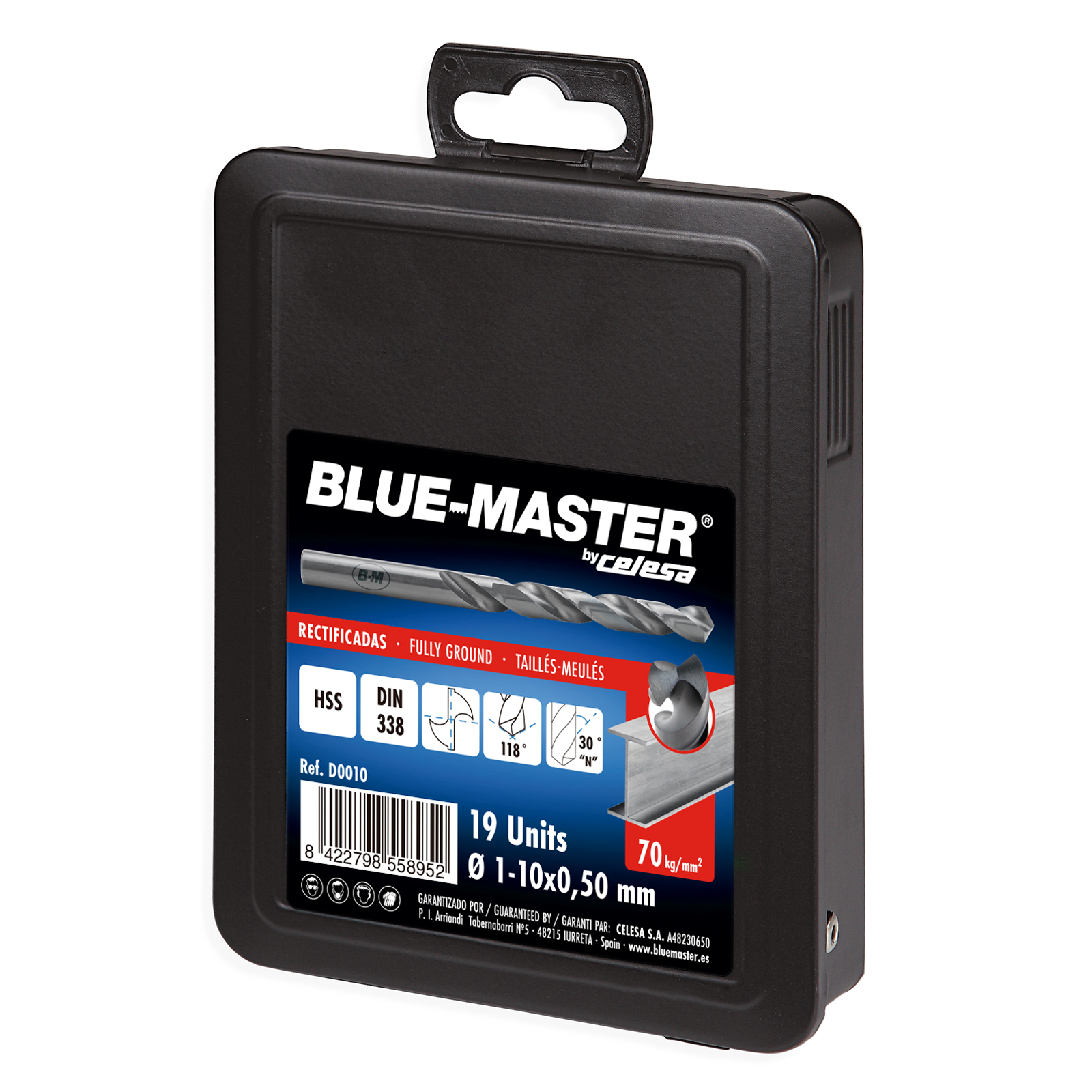 D0010 | ESTUCHE BLUE-MASTER METALICO BROCA RECTIFICADA HSS Ø 1-10X0,50 MM