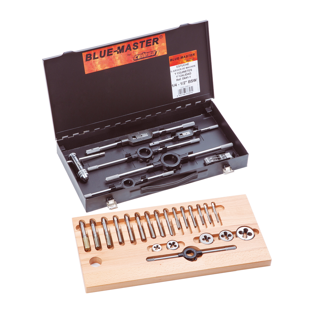 D641-1 | CONJUNTO BLUE-MASTER MACHOS Y COJINETES HSS 1/4 - 1/2 BSW