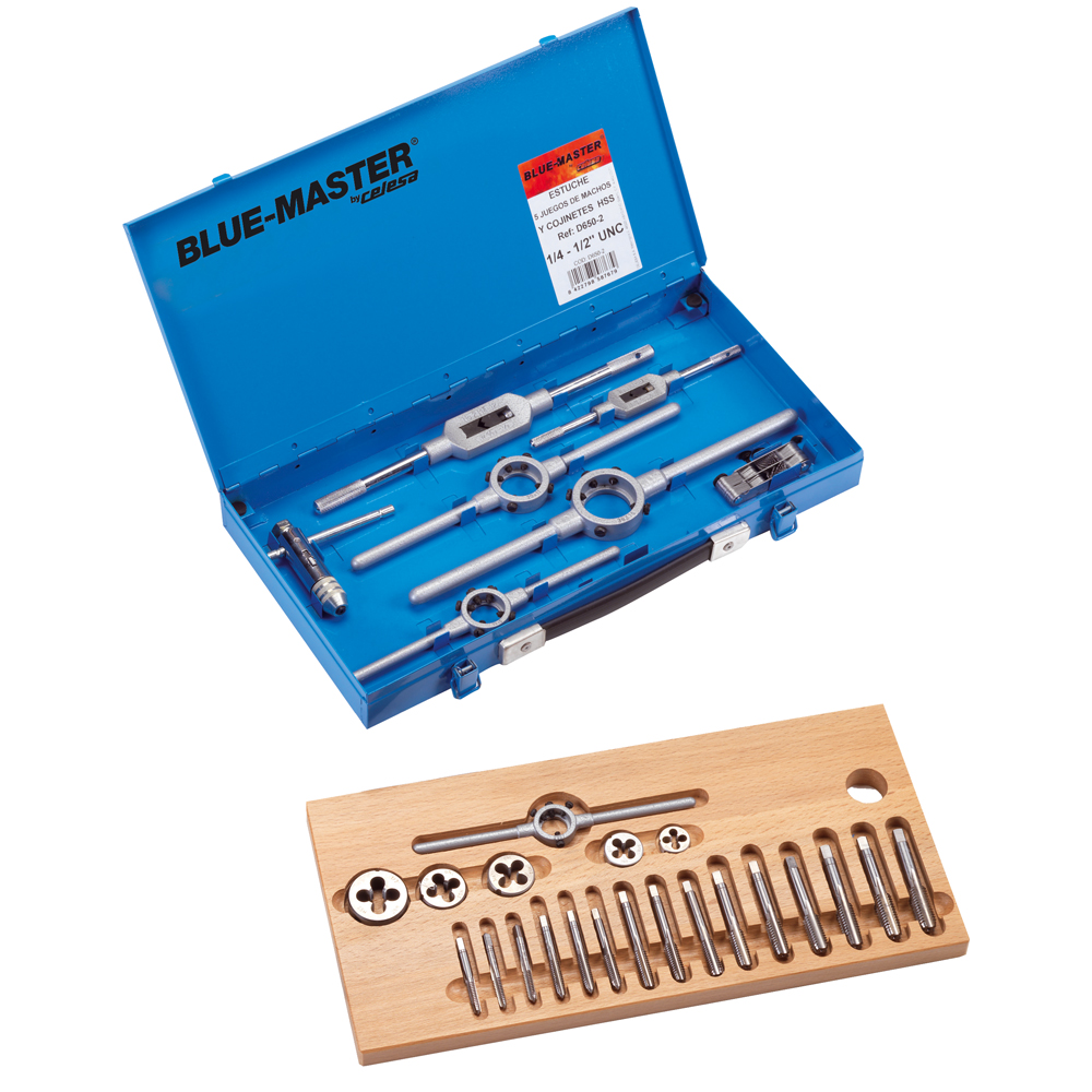 D650-2 | ESTUCHE BLUE-MASTER MACHOS Y COJINETES D650-2ª 1/4-1/2 UNC