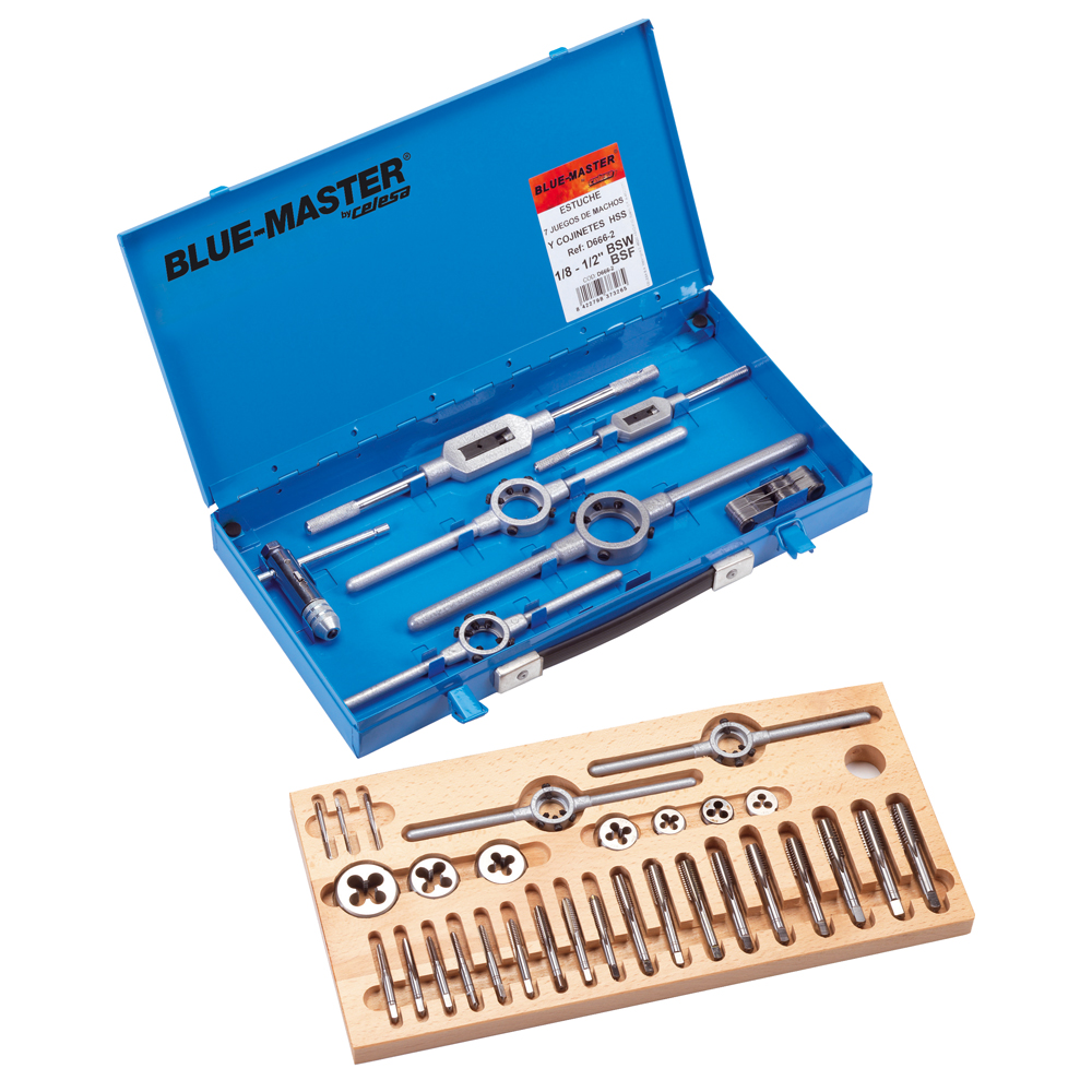 D666-2 | ESTUCHE BLUE-MASTER MACHOS Y COJINETES D666-2ª 1/4-3/4 BSF-BSW