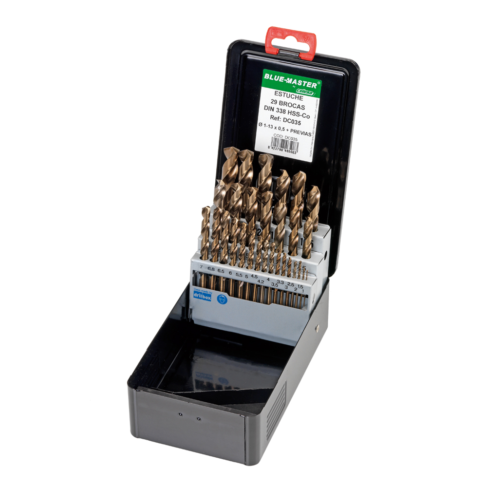 DC035 | ESTUCHE BLUE-MASTER METALICO BROCA HSS-Co 1-13X0,50 + PREVIAS