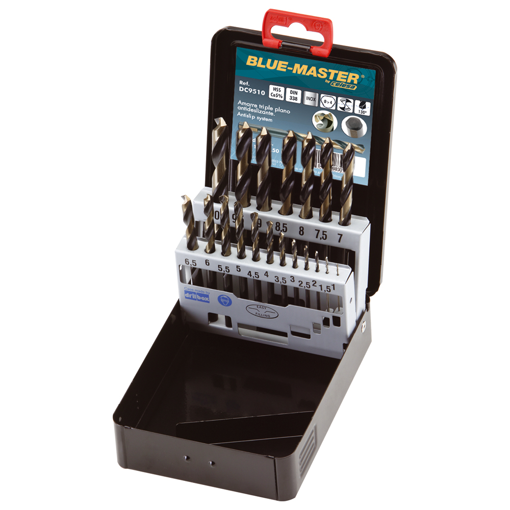 DC9510 | ESTUCHE BLUE-MASTER METALICO BROCA HSSCo ANTISLIP INOX Ø1-10x0,50