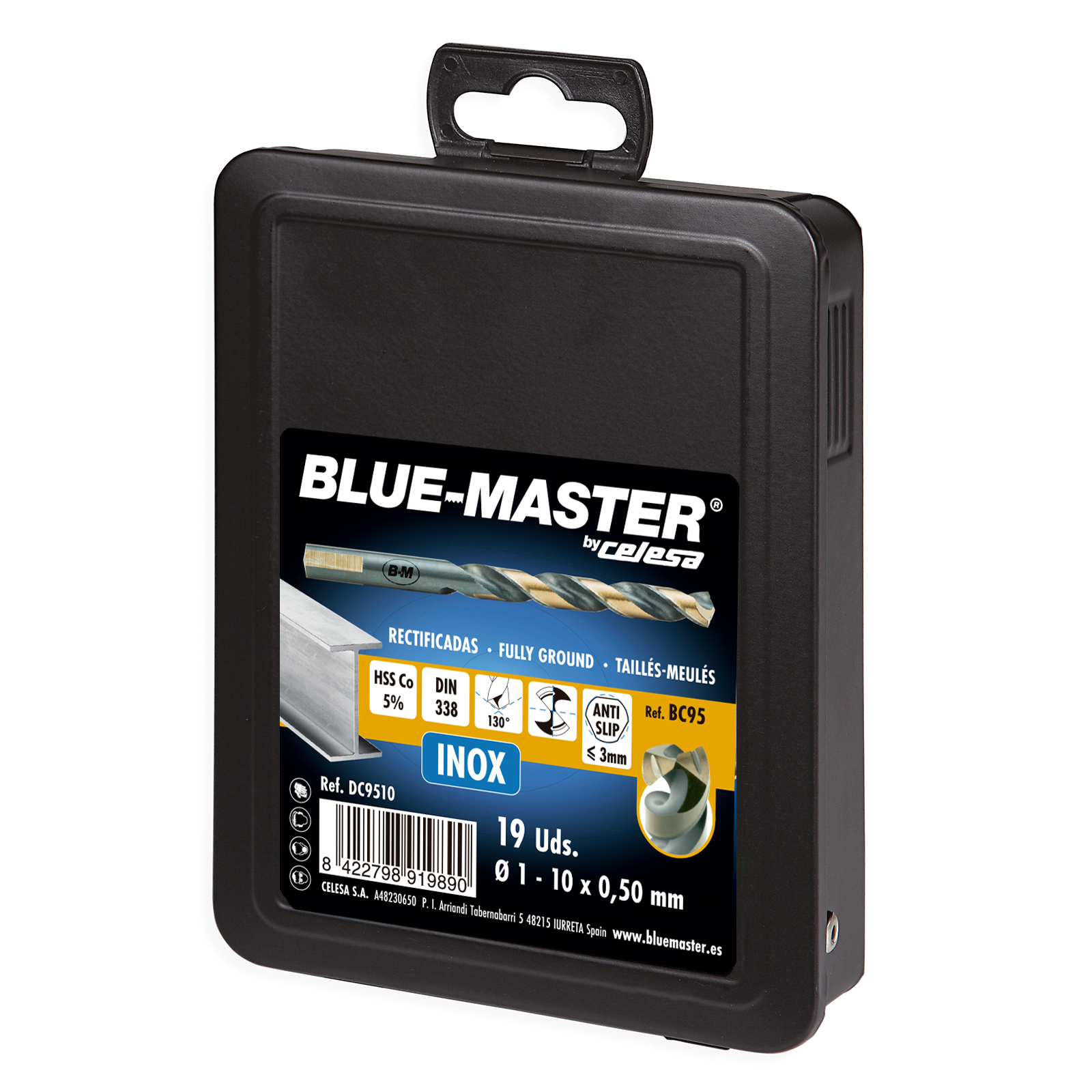 DC9510 | ESTUCHE BLUE-MASTER METALICO BROCA HSSCo ANTISLIP INOX Ø1-10x0,50