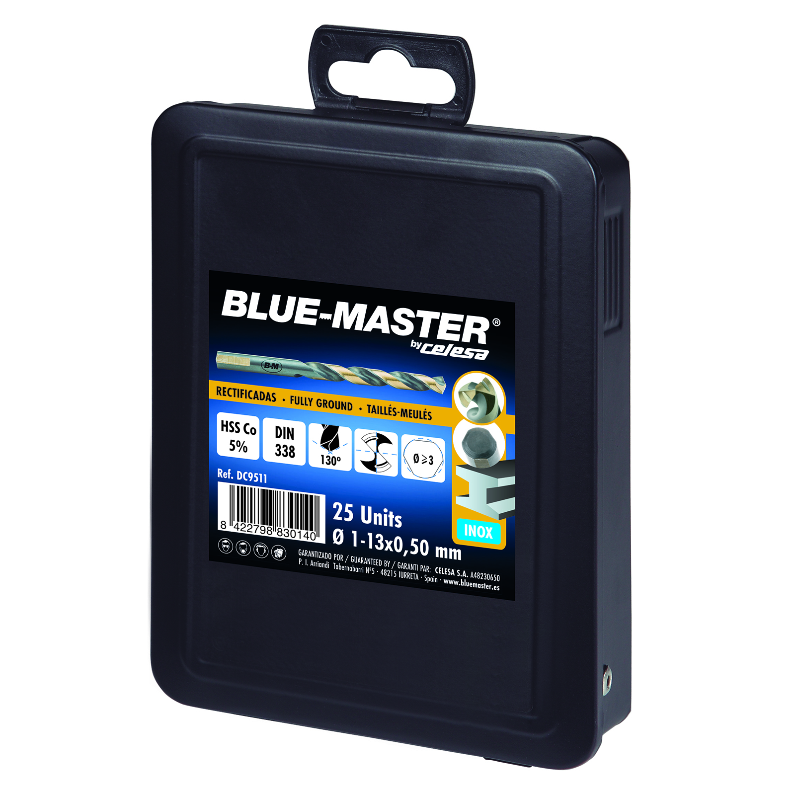 DC9511 | ESTUCHE BLUE-MASTER METALICO BROCA HSSCo ANTISLIP INOX Ø1-13x0,50