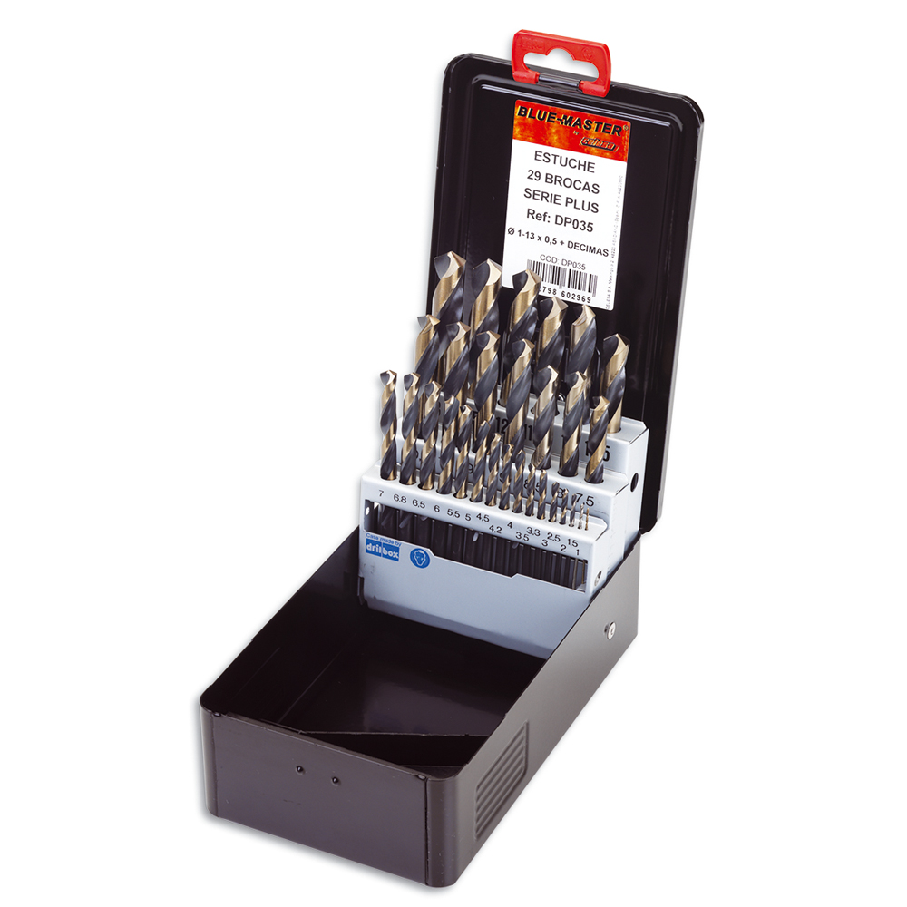 DP035 | ESTUCHE BLUE-MASTER METALICO BROCA PLUS Ø1-13X0,50 + DECIMAS