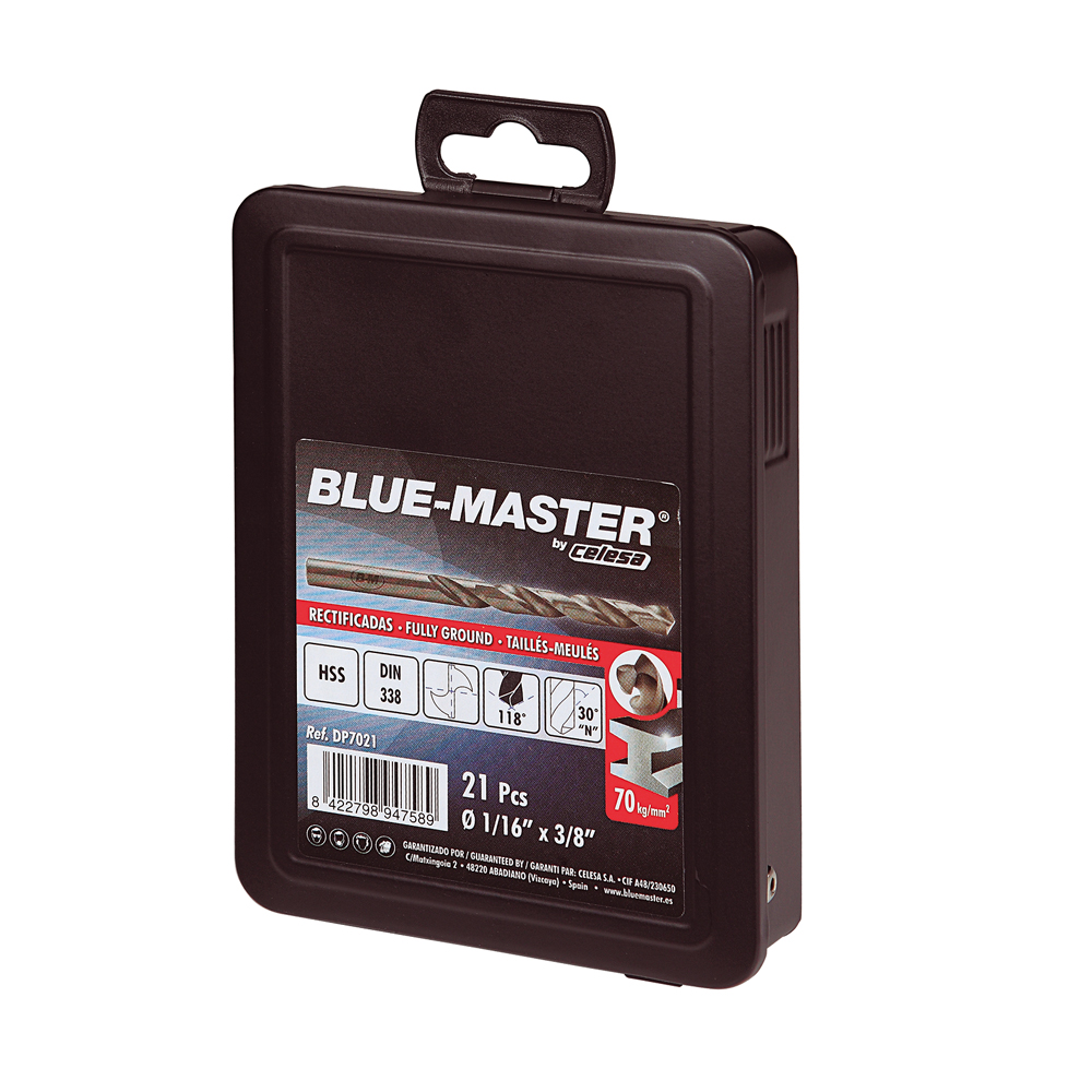 DP7021 | ESTUCHE METAL BLUE-MASTER  21 BROCA RECT HSS 1/16 A 3/8