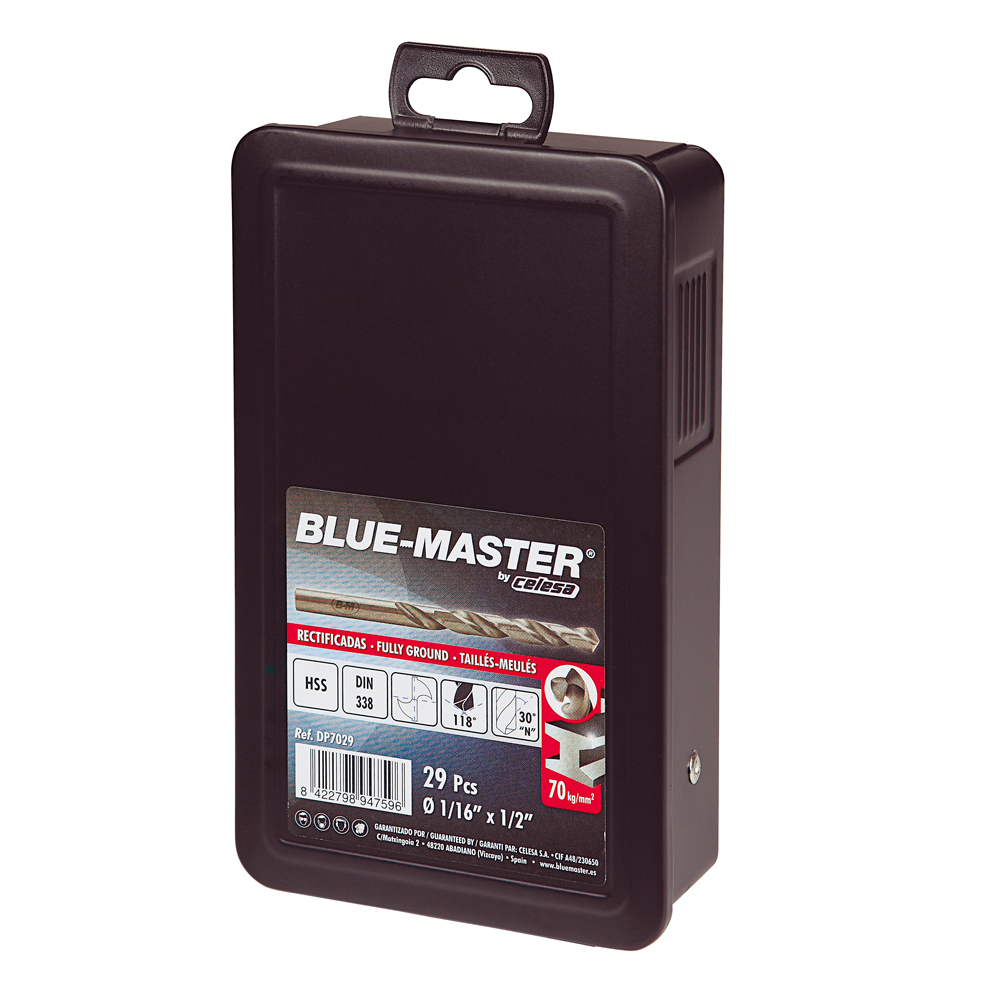 DP7029 | ESTUCHE METAL BLUE-MASTER  29 BROCA RECT.HSS 1/16 A 1/2