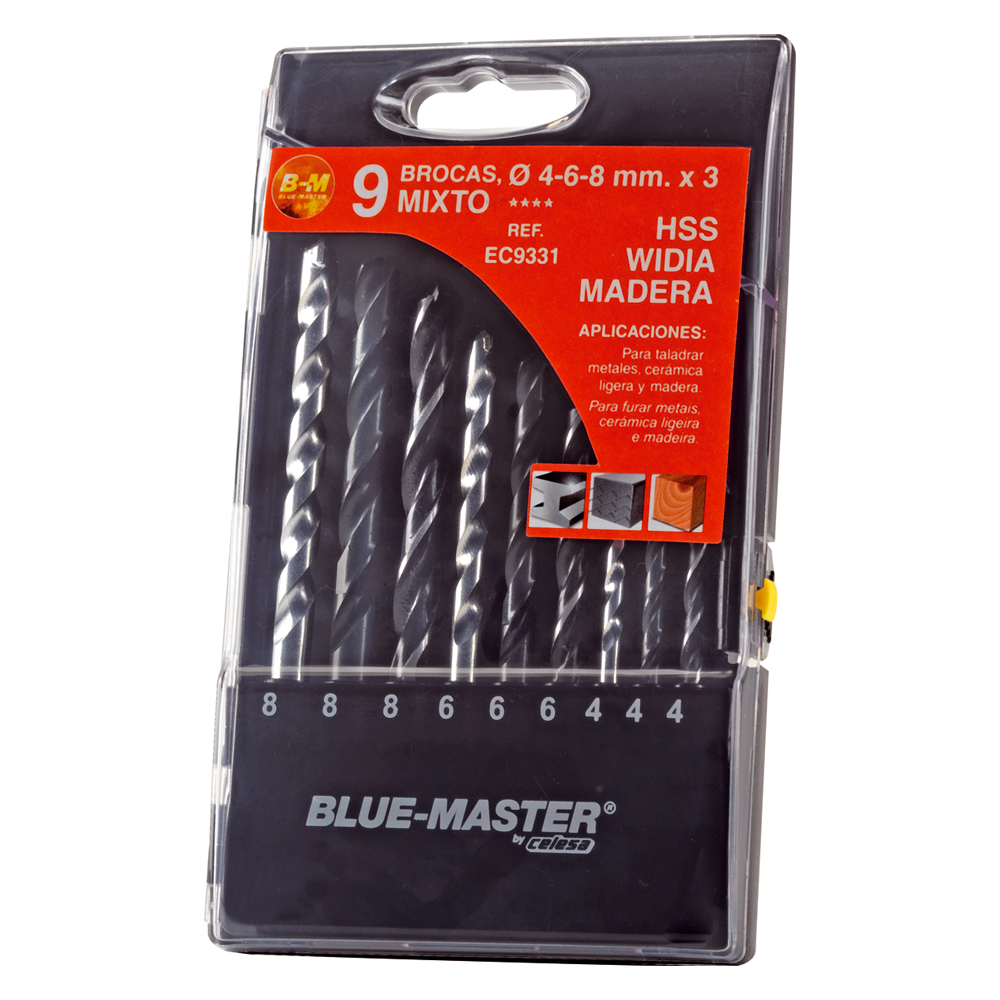 EC9331 | ESTUCHE BLUE-MASTER COMBINADO BROCA HSS+WIDIA+MADERA Ø4-6-8x3