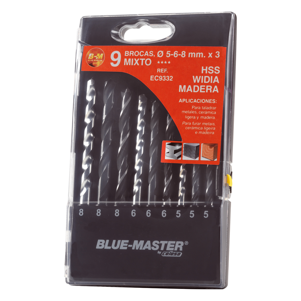 EC9332 | ESTUCHE BLUE-MASTER COMBINADO BROCA HSS+WIDIA+MADERA Ø5-6-8x3