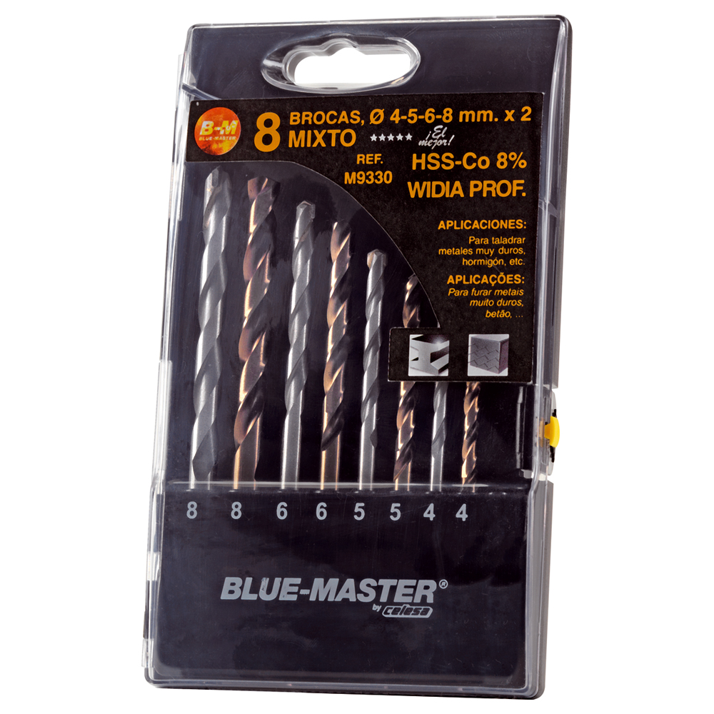 M9330 | ESTUCHE BLUE-MASTER COMBINADO BROCA HSS-CO+WIDIA Ø 4-5-6-8x2