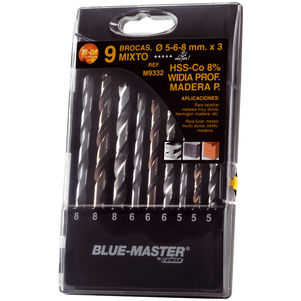 M9332 | ESTUCHE BLUE-MASTER COMBINADO BROCA HSS-CO+WIDIA+MADERA Ø 5-6-8x3