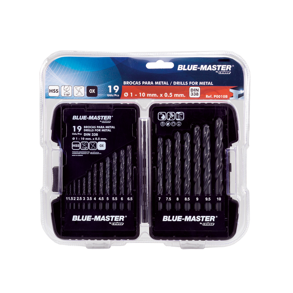 P0010B | ESTUCHE PLÁSTICO BLUE-MASTER BROCA RECT.HSS Ø1-10X0,50 BLIS