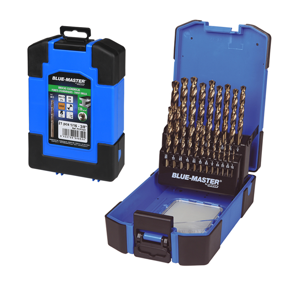 PCP7021 | ESTUCHE BLUE-MASTER AZUL 21PCS HSS-Co DIN338 1/16-3/8
