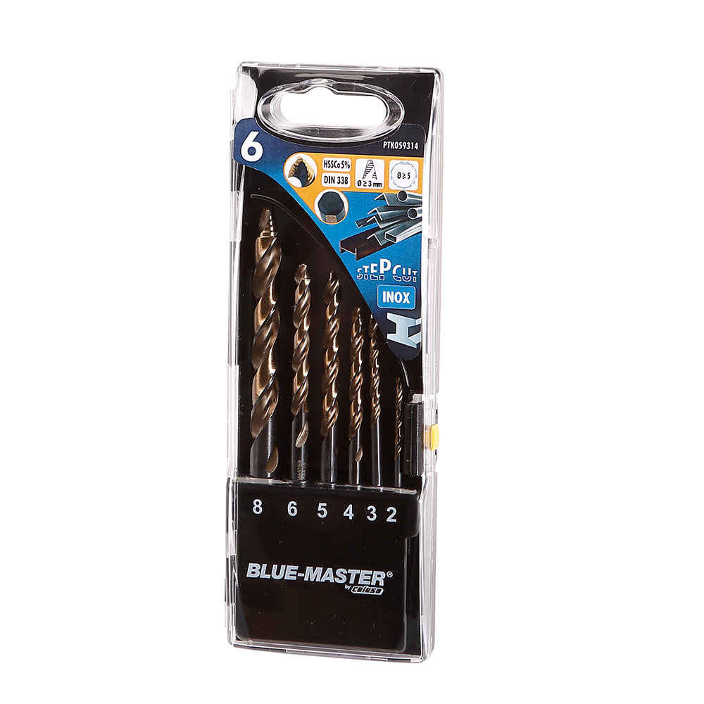 PTK059314 | ESTUCHE BLUE-MASTER 6 BROCAS HSSCo5% STEP CUT Ø2-3-4-5-6-8M