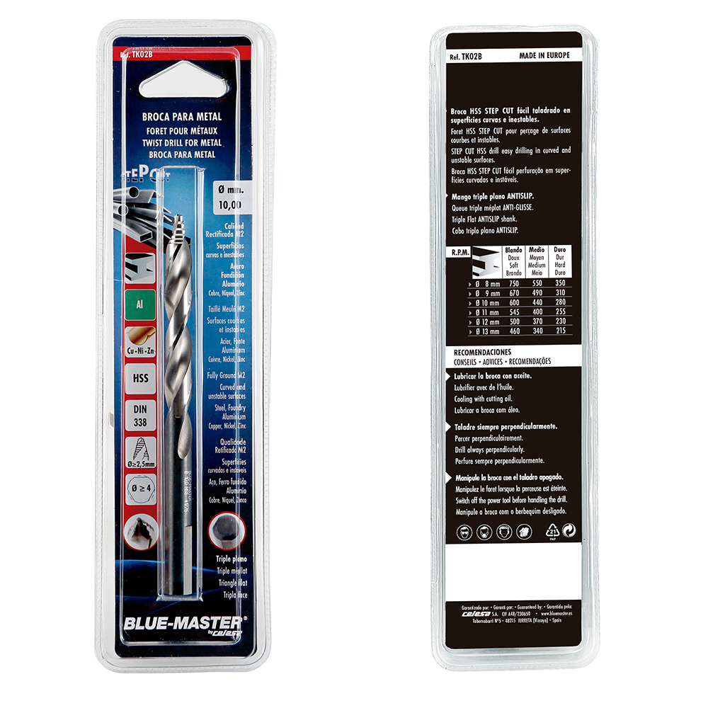 TK02B | BROCA BLUE-MASTER DIN338 HSS STEP CUP ANTI SLIP BLISTER