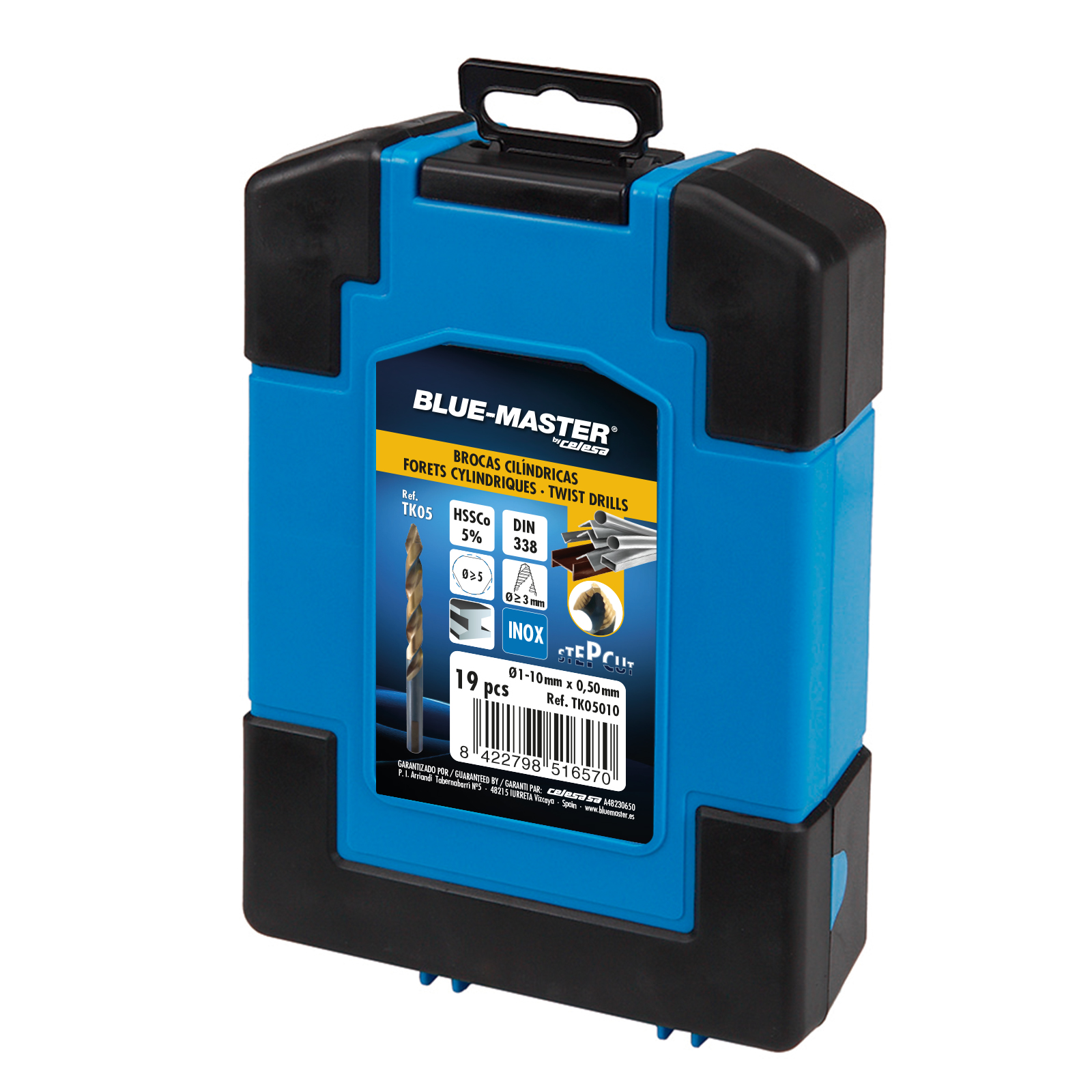 TK05010 | ESTUCHE BLUE-MASTER 19 BROCAS HSSCo5% STEP CUT Ø1-10x0,5MM