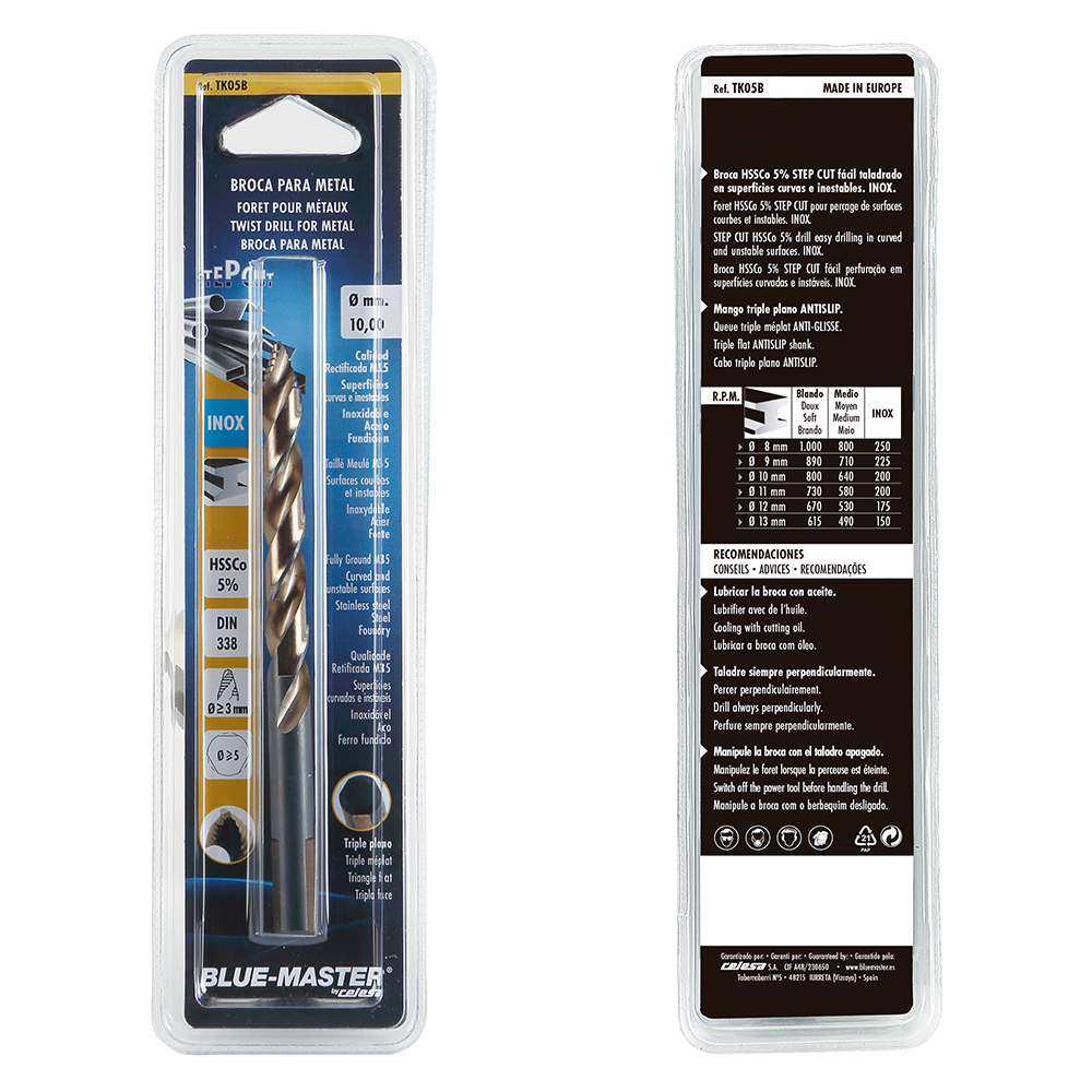 TK05B | BROCA BLUE-MASTER DIN338 HSS-Co 5% STEP CUT ANTI SPLIT BLISTER