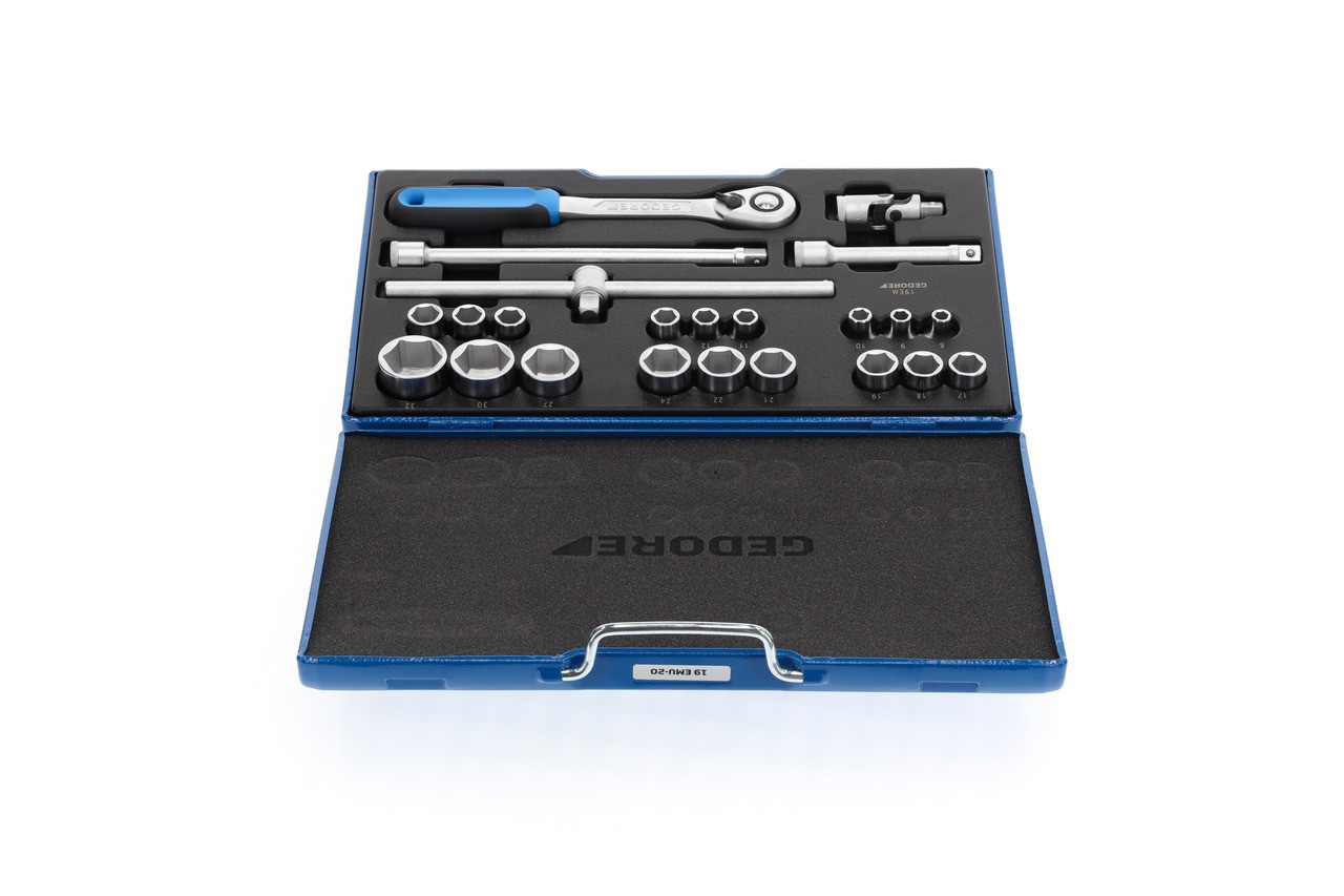 19 EMU-20 Juego de llaves de vaso 1/2", 23 piezas, hexagonal 8-32 mm