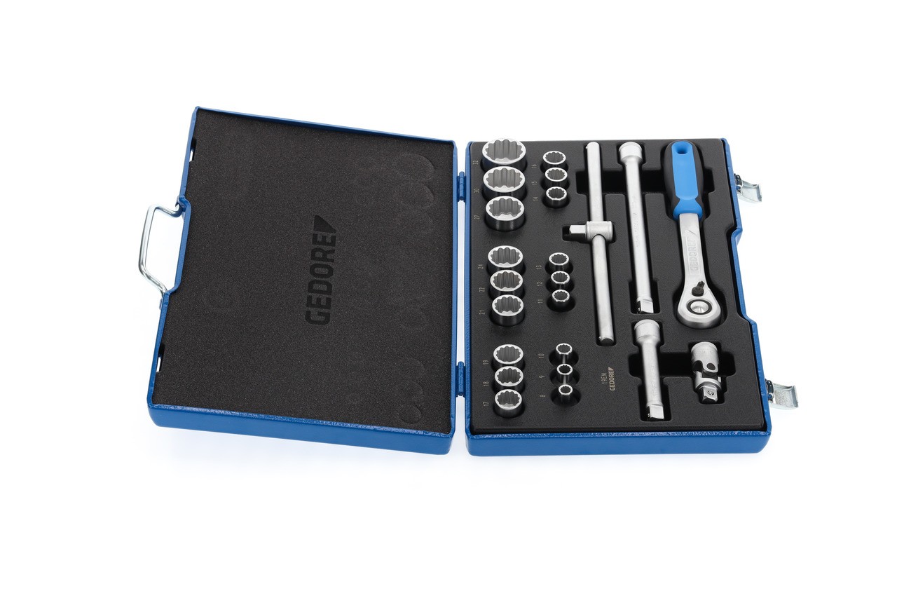 D 19 EMU-20 Juego de llaves de vaso 1/2", 23 piezas, perfil UD 8-32 mm