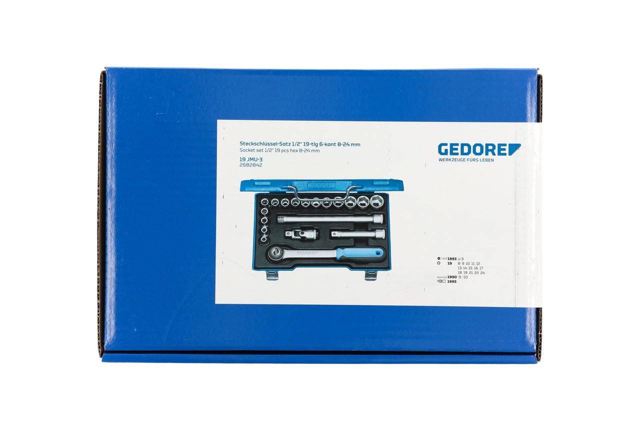 19 JMU-3 Juego de llaves de vaso 1/2", 19 piezas, hexagonal 8-24 mm