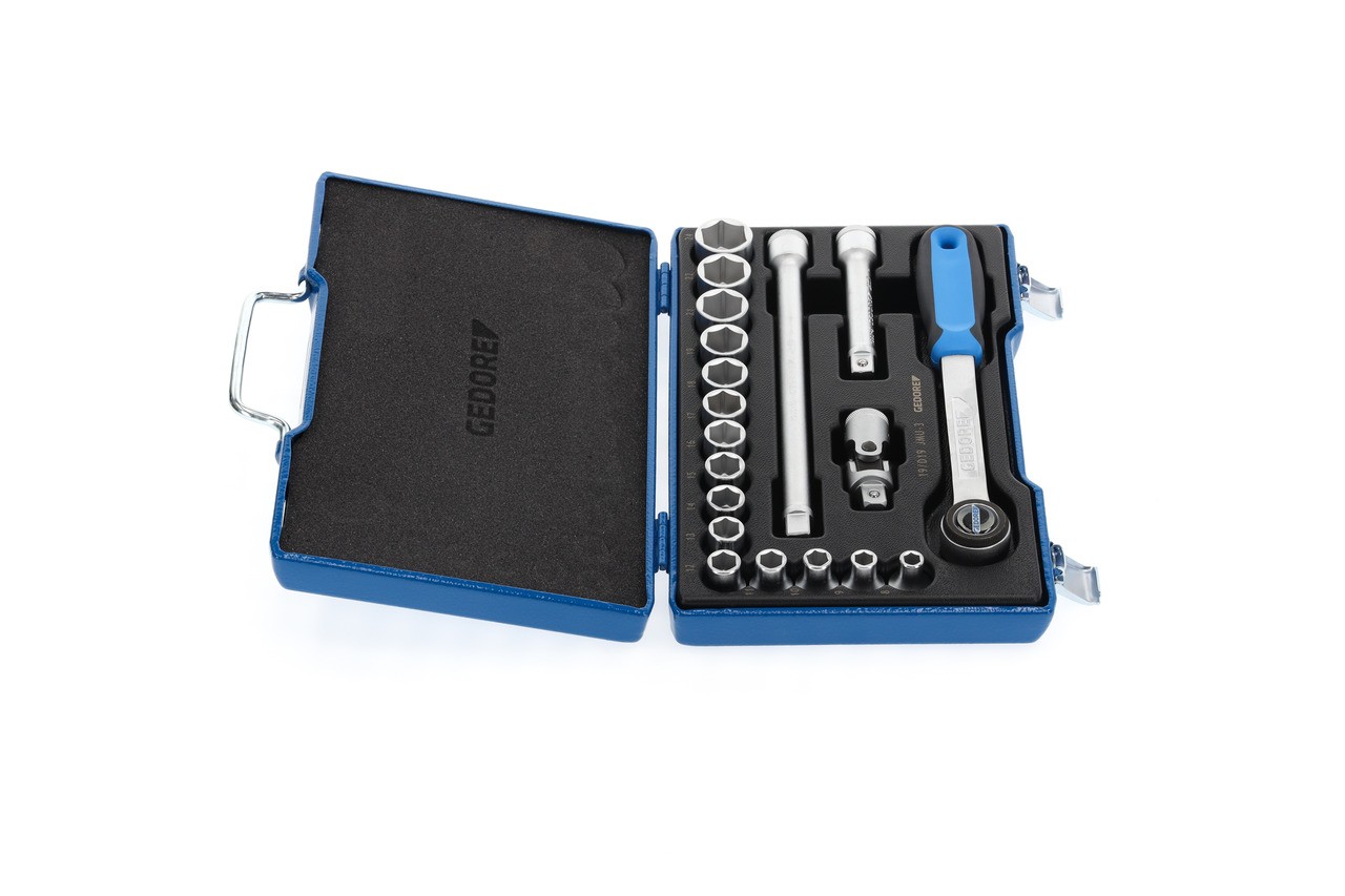 19 JMU-3 Juego de llaves de vaso 1/2", 19 piezas, hexagonal 8-24 mm