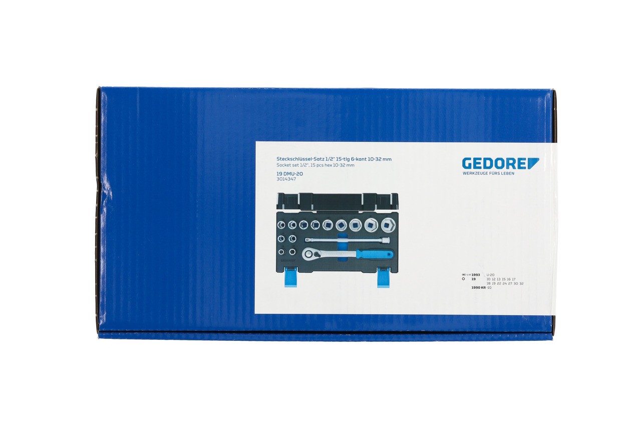 19 DMU-20 Juego de llaves de vaso 1/2", 15 piezas, hexagonal 10-32mm
