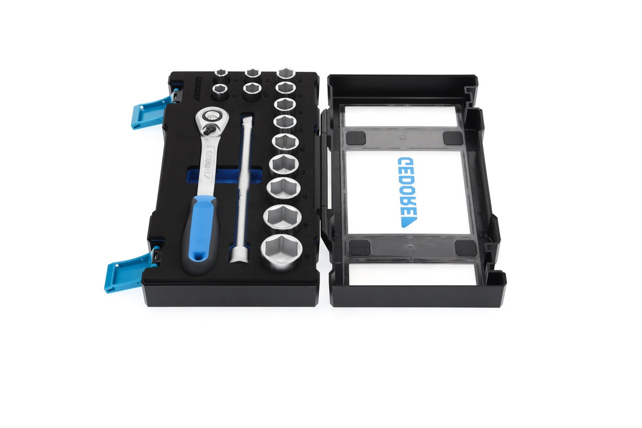 19 DMU-20 Juego de llaves de vaso 1/2", 15 piezas, hexagonal 10-32mm