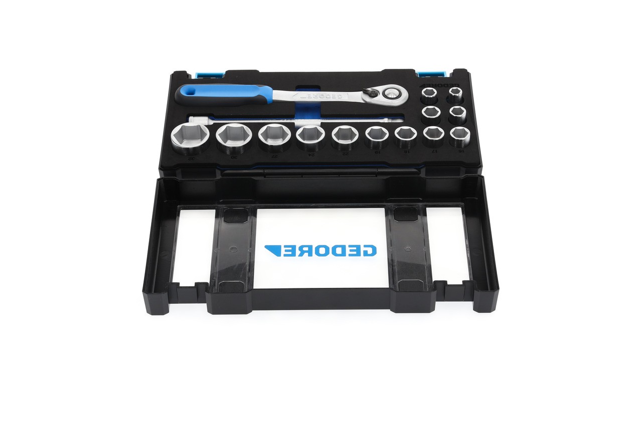 19 DMU-20 Juego de llaves de vaso 1/2", 15 piezas, hexagonal 10-32mm