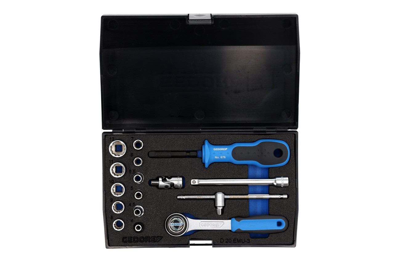 D 20 EMU-3 Juego de llaves de vaso 1/4" 17 piezas, perfil UD 4-13 mm