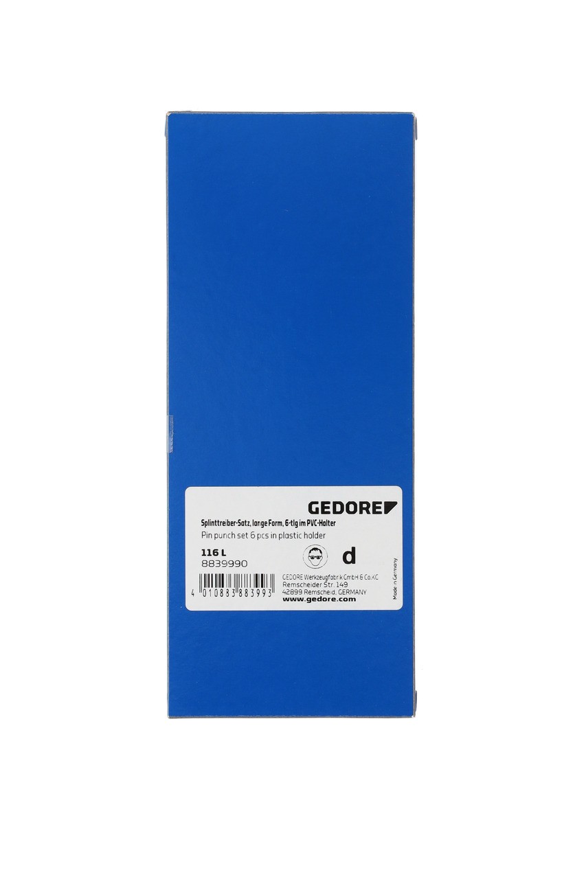 116 L Juego de botadores de pasadores, forma larga, 6 piezas en soporte de PVC