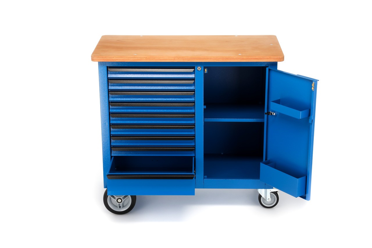 1504 0810 Banco de trabajo con ruedas con 9 Cajones