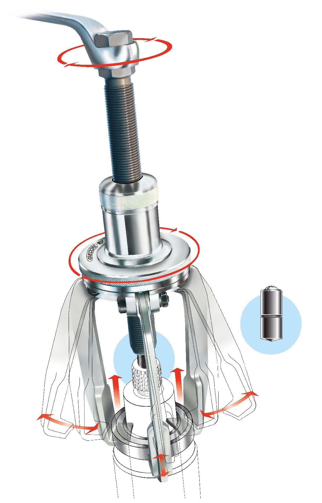 1.09/1 Extractor TWIST+PULL de 3 brazos con fijación de rotación 30x130 mm
