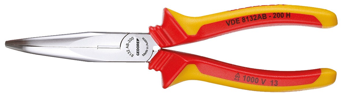 VDE 8132 AB H Alicate boca semiredonda VDE con mangos aislados, forma acodada