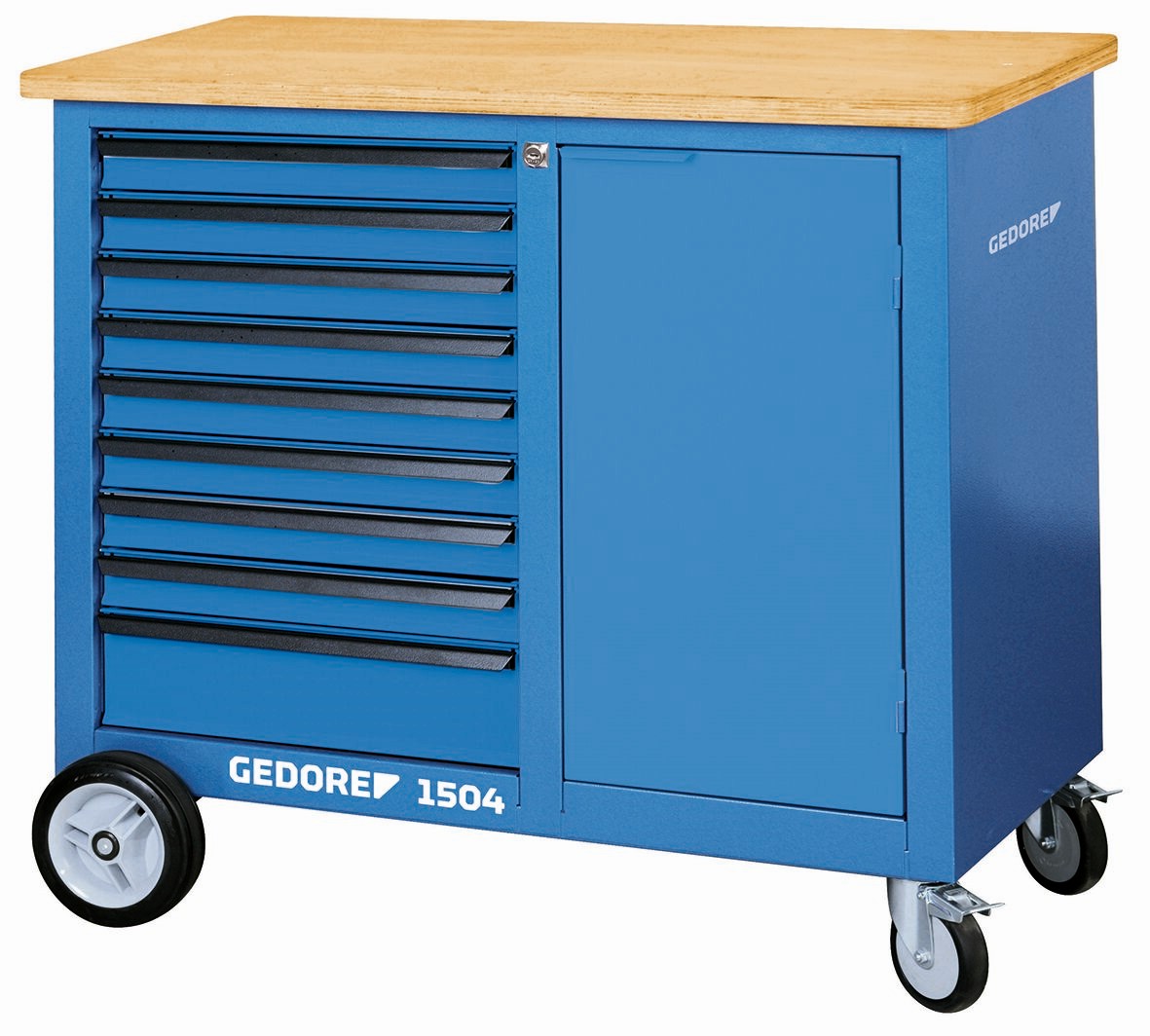 1504 0810 Banco de trabajo con ruedas con 9 Cajones